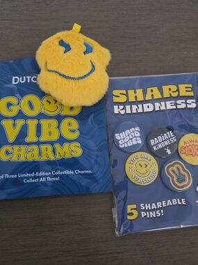 Dutch Bros Smiley Face Bag Charm and 5 Pack Of DB Pins 2026 Merch